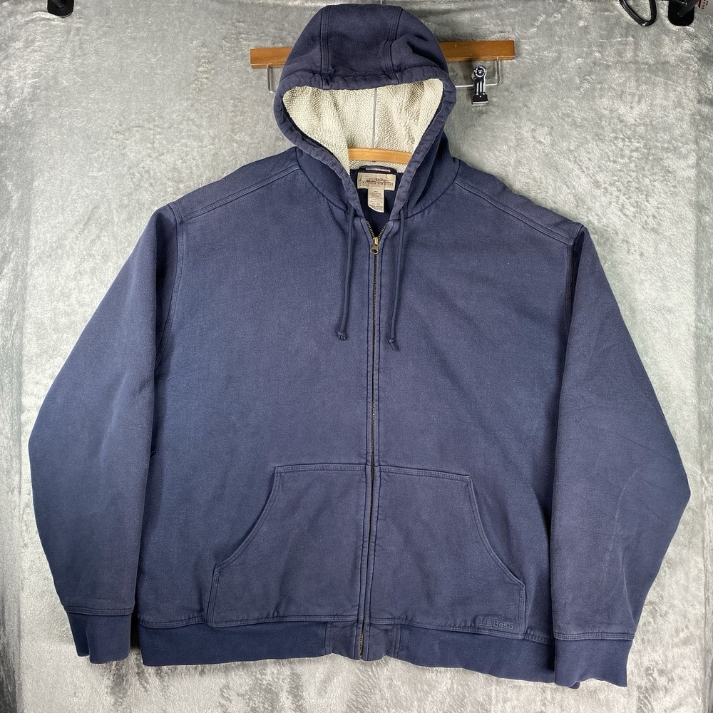 LL Bean Katahdin Iron Works Hoodie Mens XXL Blue Sherpa Lined Heavyweight Zip